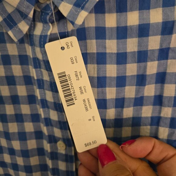 J.Crew NWT Blue White Check Tie Front Button Down Blouse Size 8 - Picture 5 of 7